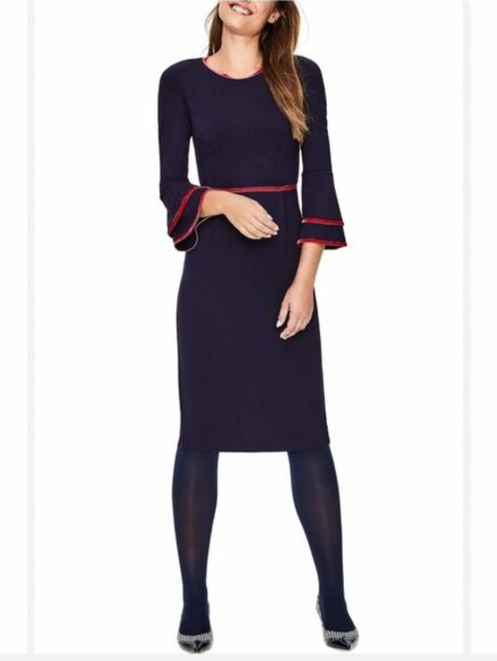 Boden Cora Navy Sheath Dress with Red Trim